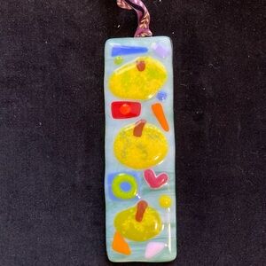 “Fall Gourds On Mint”  Art Glass  Handmade Hanging Plaque 8” X 2.5”Original